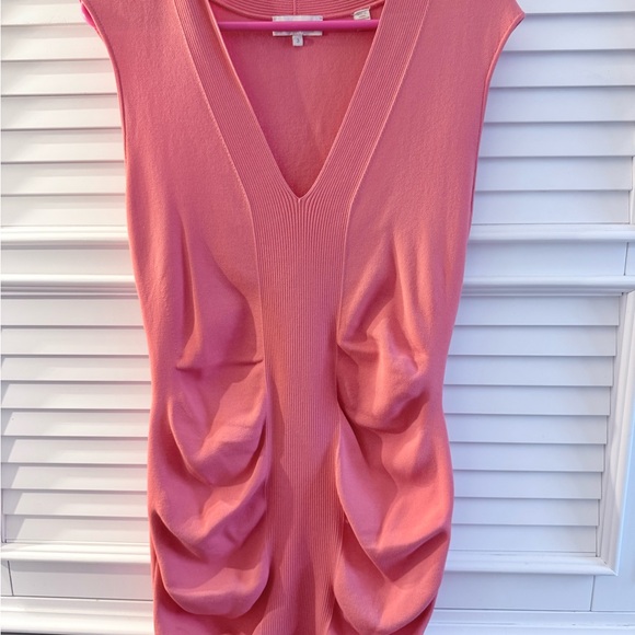 Ted Baker Size 3/US 8-10 Novari Ruched Rib Knit Sleeveless Bodycon Dress Coral - Picture 9 of 12